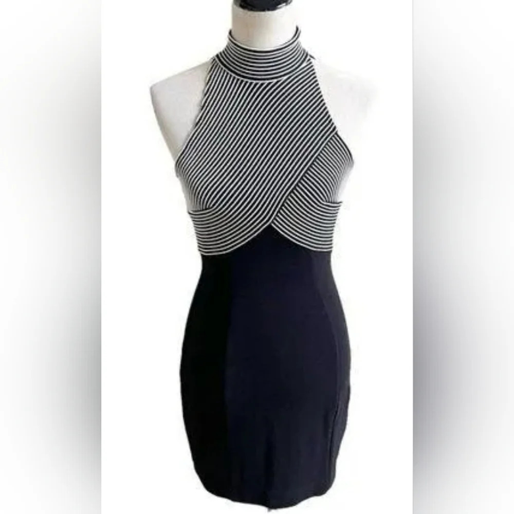 Vintage Tadashi Shoji High Mockneck Halter Style Fitted Bodycon Mini Dress, EUC!